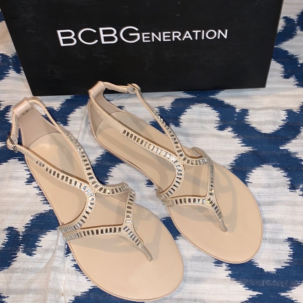 BCBGeneration Nude Blush Caylen Strappy Rhinestone Thong Jelly Sandals